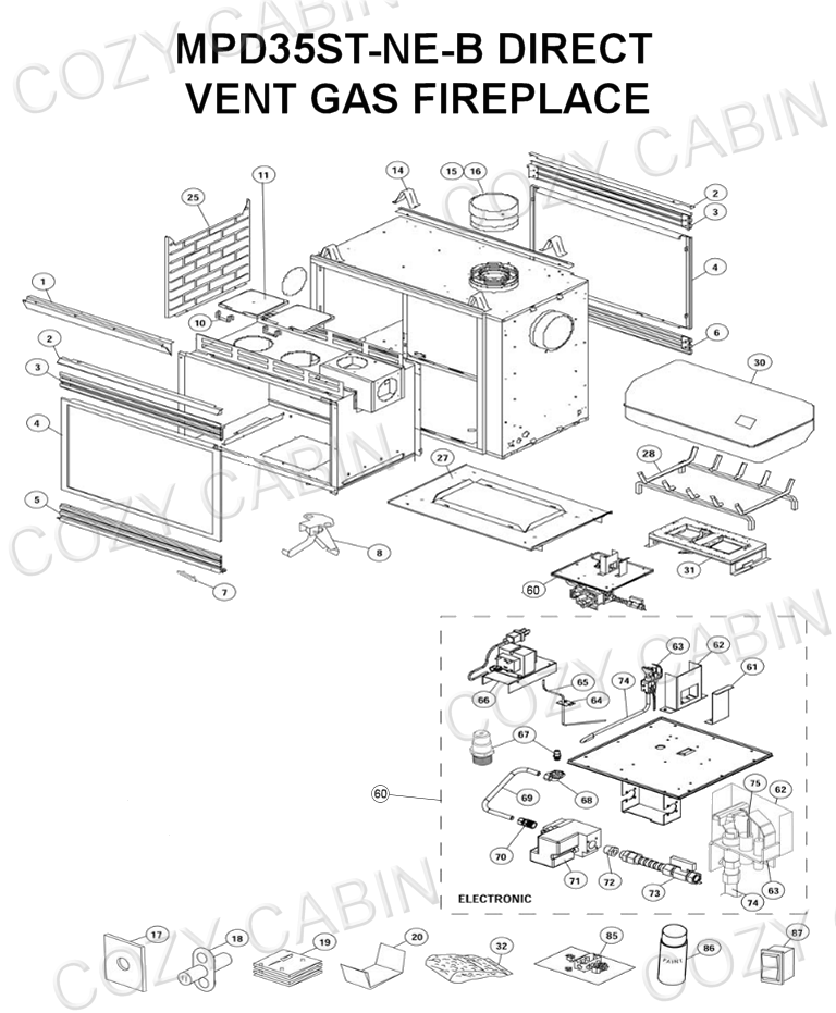 DIRECT VENT GAS FIREPLACE (MPD35ST-NE-B) #MPD35ST-NE-B